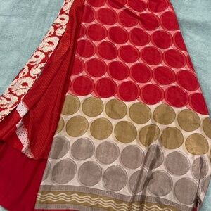 Impressions Red Circle Pattern Midi Skirt